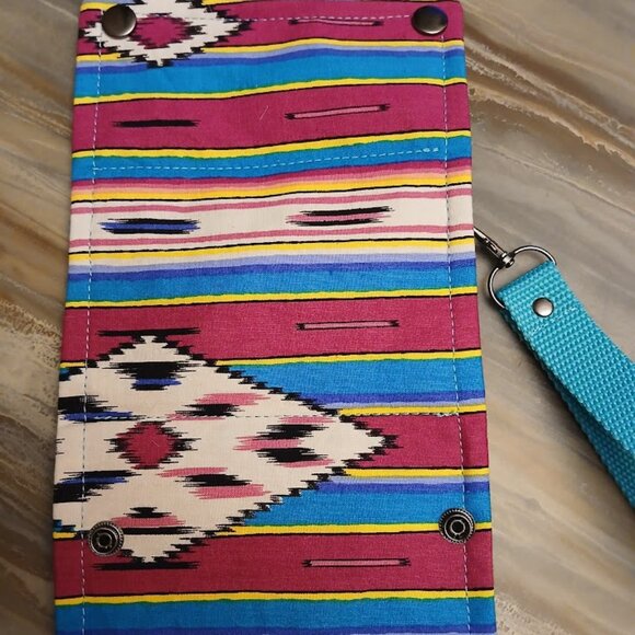 New Western Clutch Wristlet Wallet Pink Turquoise Geometric Trifold Zippy Pouch - Picture 6 of 7